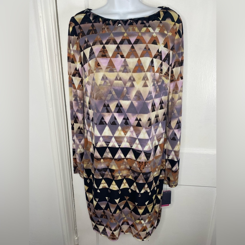 Vince Camuto NWT Prt WatcherMulticolor Geometric Long Sleeve Shift Dress